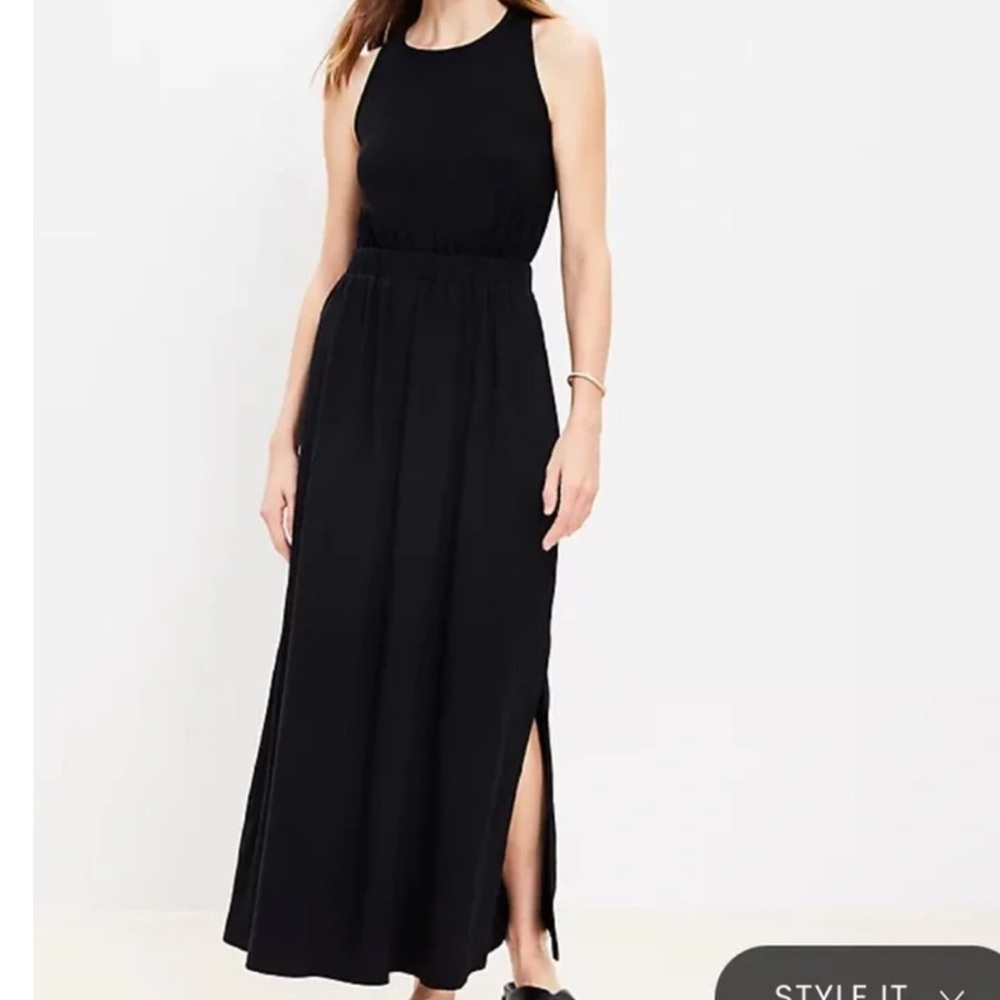 LOFT Black Sleeveless Cross Back Maxi Dress with Side Slit Sz XL